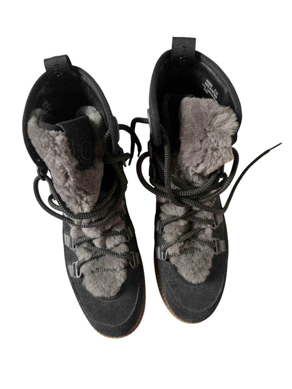 Cole Haan ZERØGRAND Luxe Hiker Boots Black Grey Fur Suede Women’s 6.5